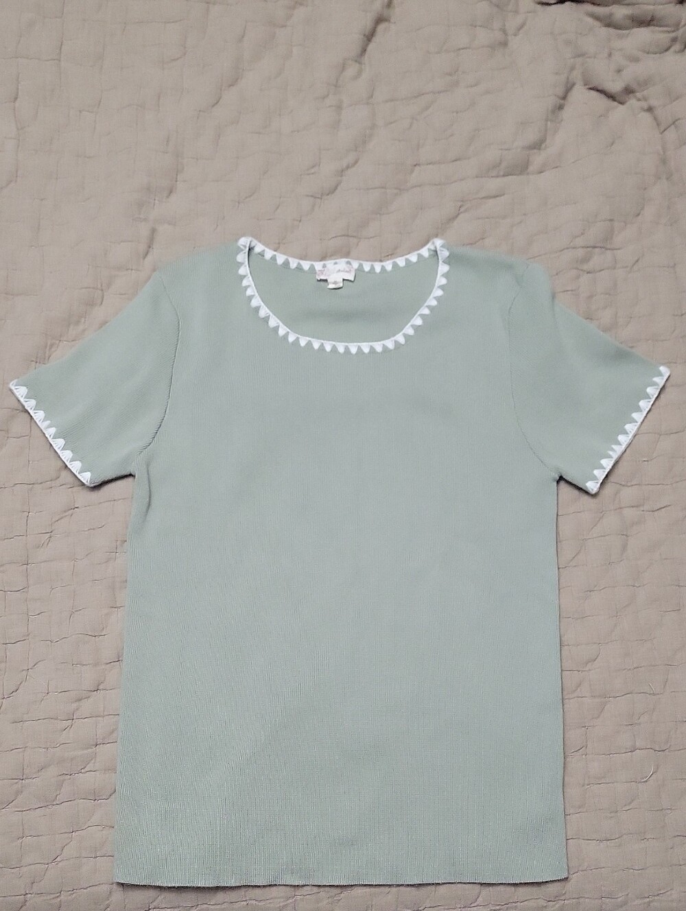 Women's Sage Short-Sleeve Top with White Trim